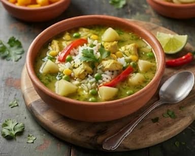 Découvrir la recette Soupe péruvienne au poulet et à la coriandre