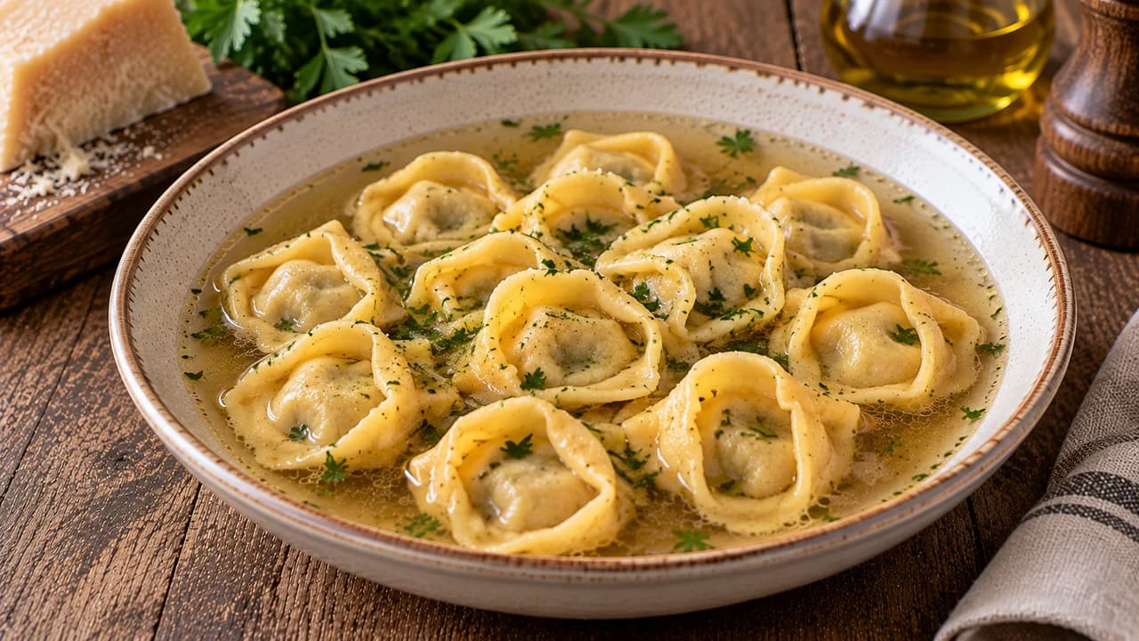 Raviolis italiens servis en bouillon