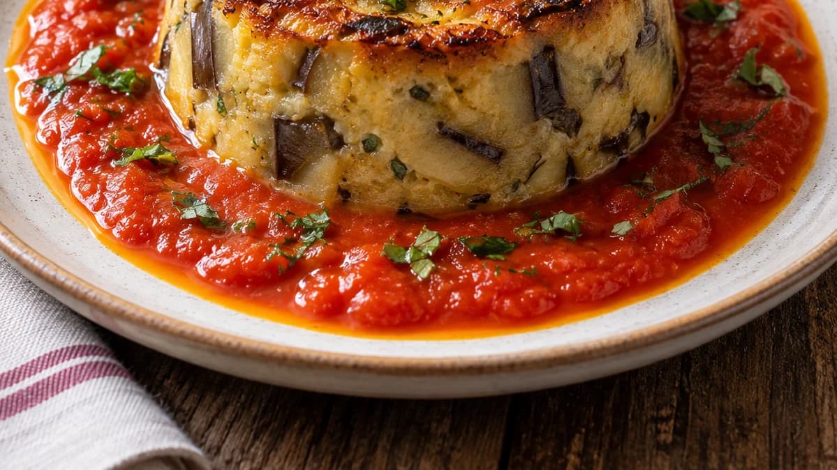 Flan d'aubergines au coulis de tomate