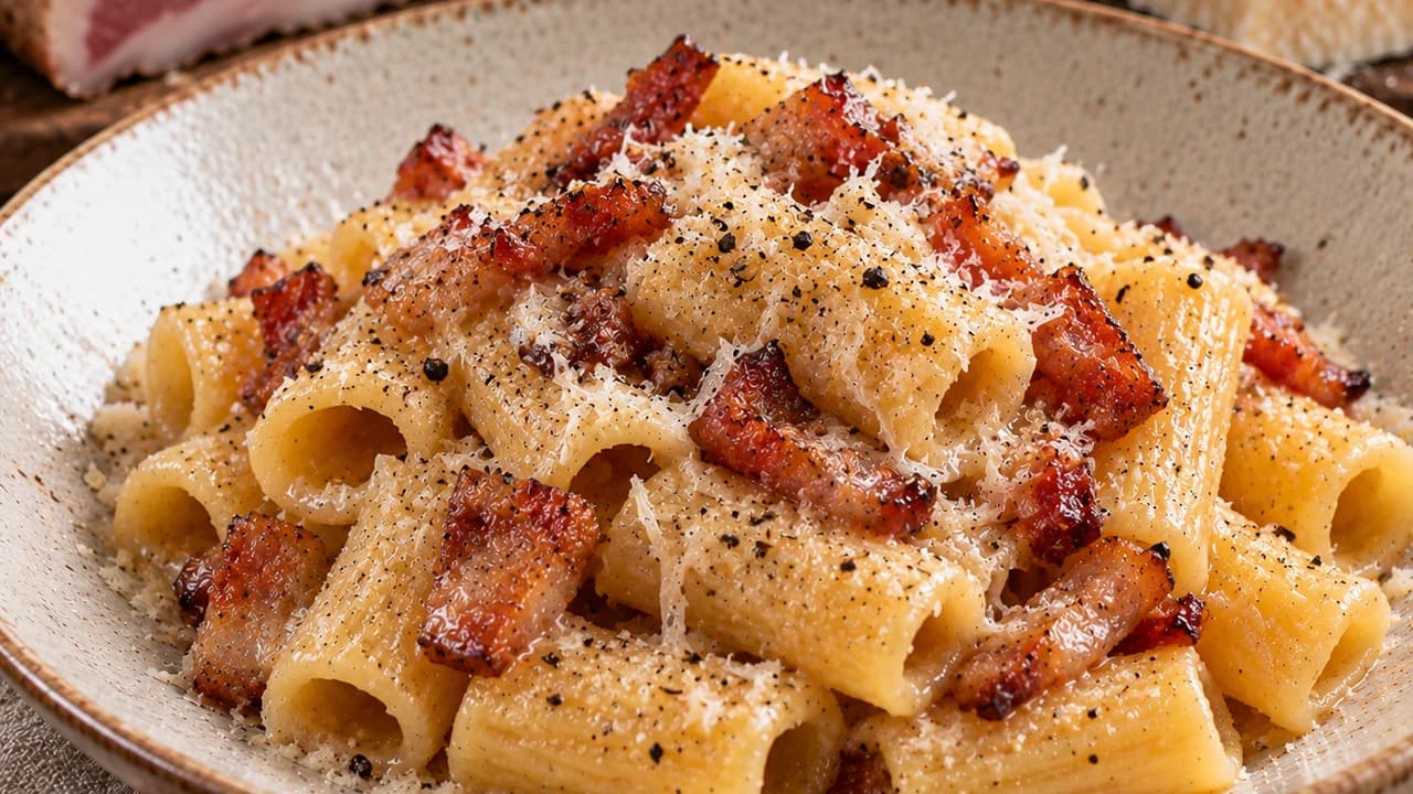 Pâtes au pecorino et au guanciale