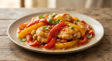 Découvrir la recette Poulet à la romaine aux poivrons