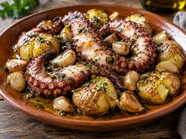 Découvrir la recette Poulpe portugais rôti à l’huile d’olive et à l’ail