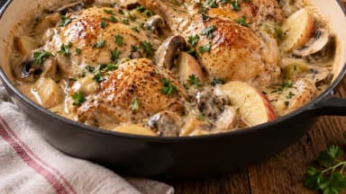 Découvrir la recette Poulet à la vallée d'Auge