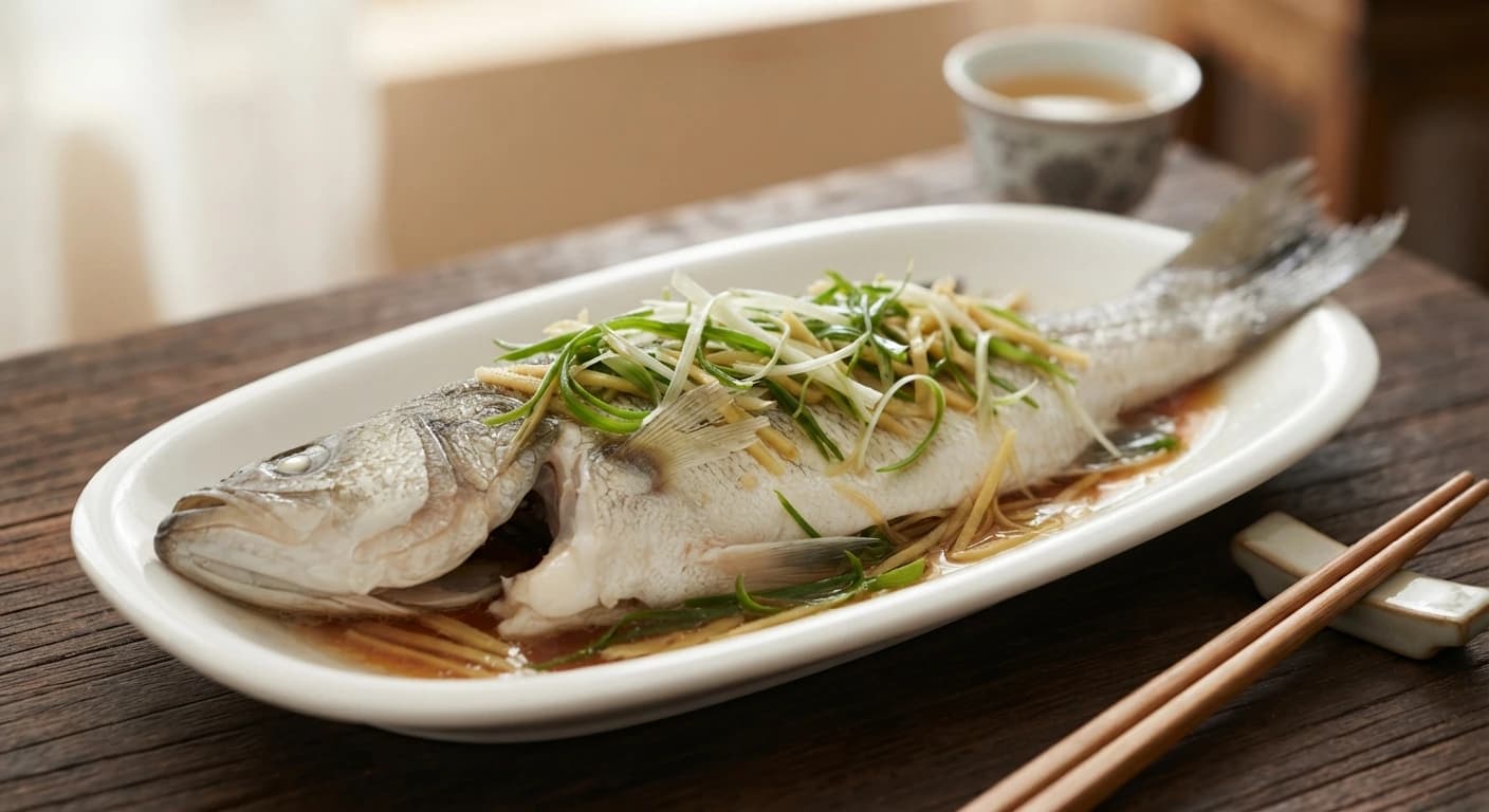 Poisson chinois vapeur au gingembre et à la ciboule