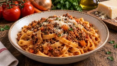 Découvrir la recette Tagliatelles à la sauce bolognaise