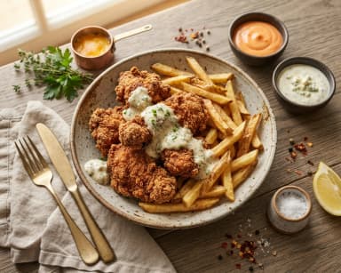 Découvrir la recette Bol de riz au poulet croustillant et sauce crémeuse