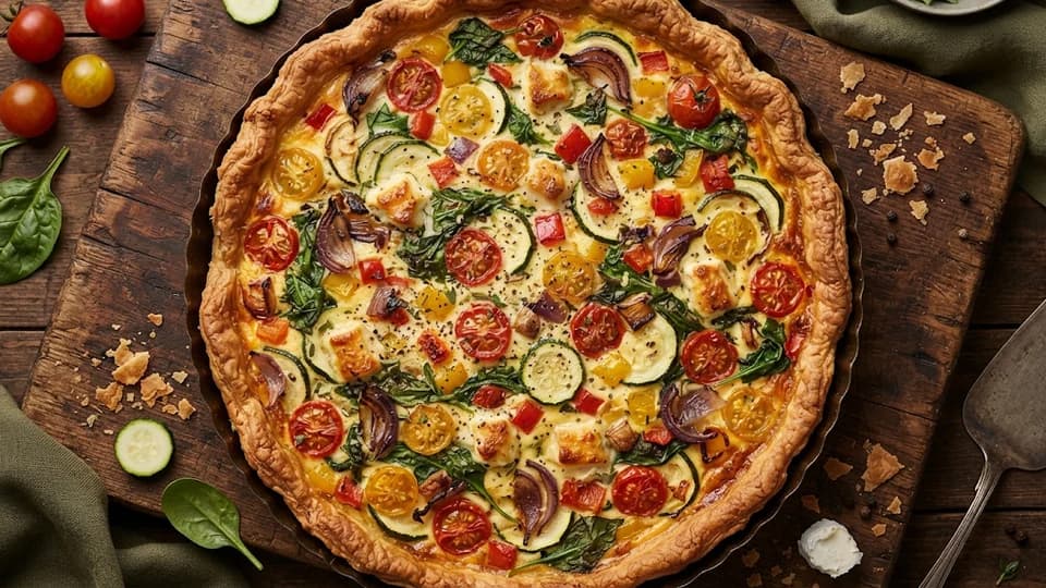 Quiche aux légumes du soleil, tomates, courgettes et épinards — recettes de quiches, tartes salées et tourtes