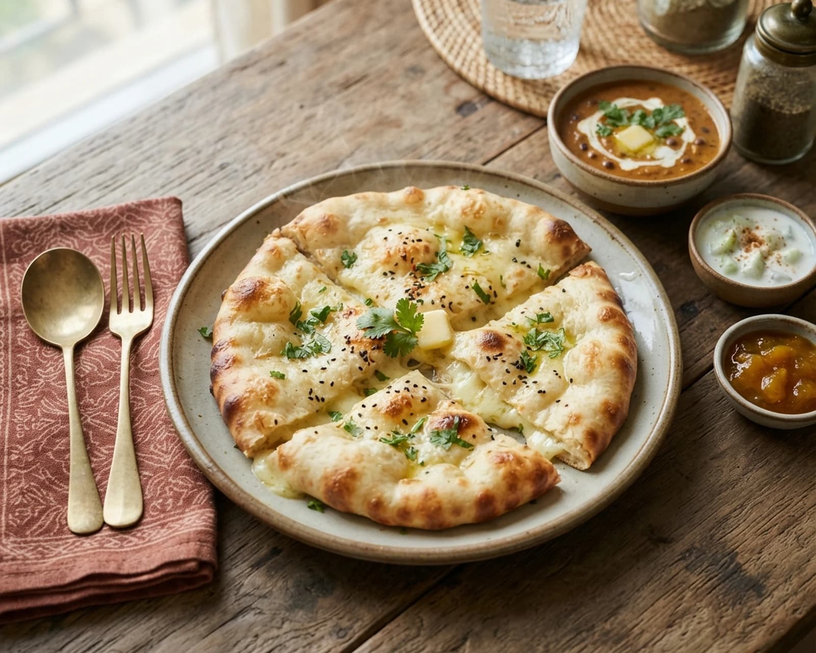 Pain plat indien fourré au fromage