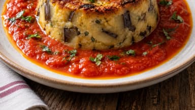 Découvrir la recette Flan d'aubergines au coulis de tomate