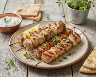 Découvrir la recette Brochettes grecques de porc