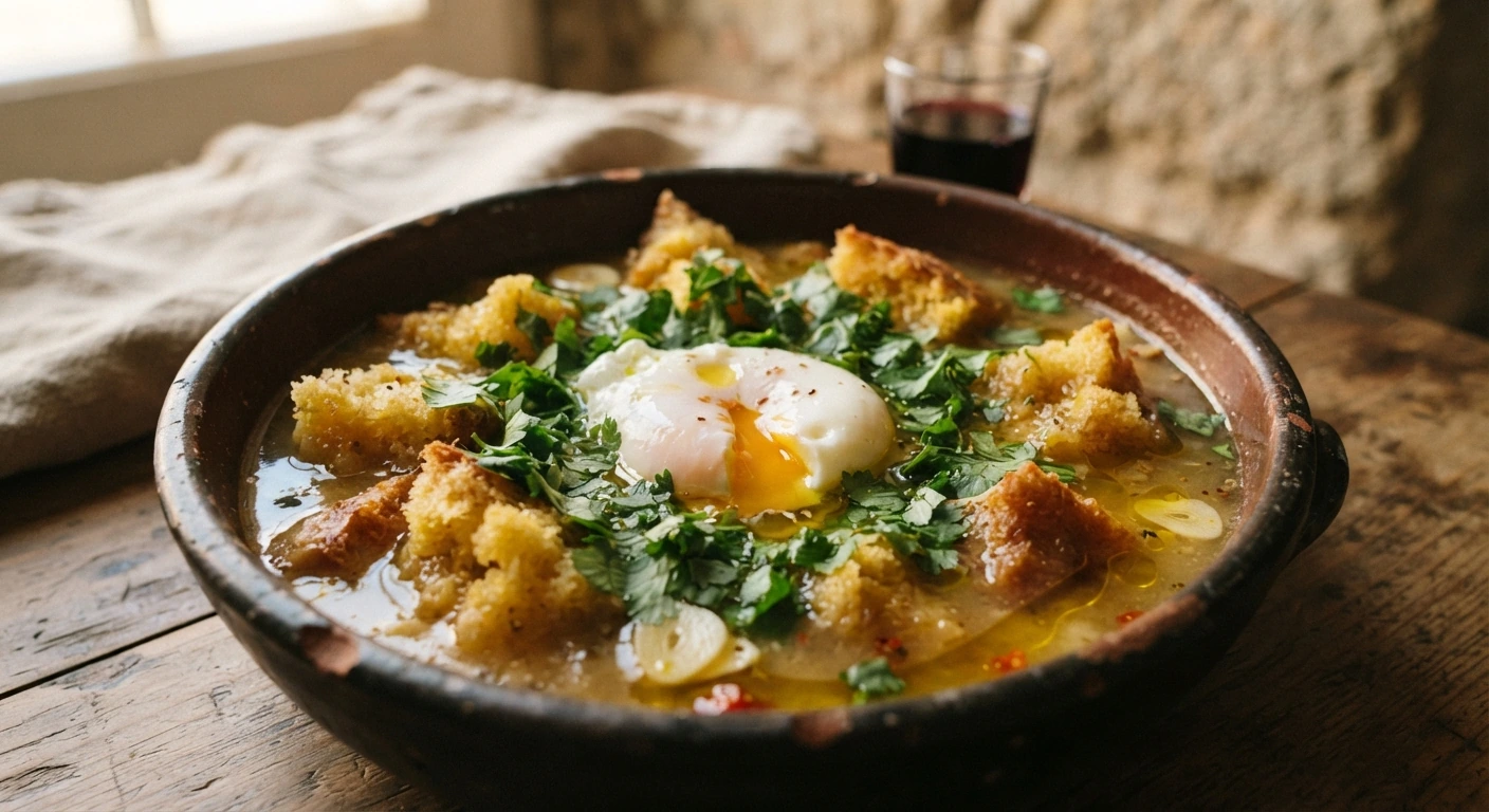 Soupe portugaise au pain et à l’ail — photographie du plat