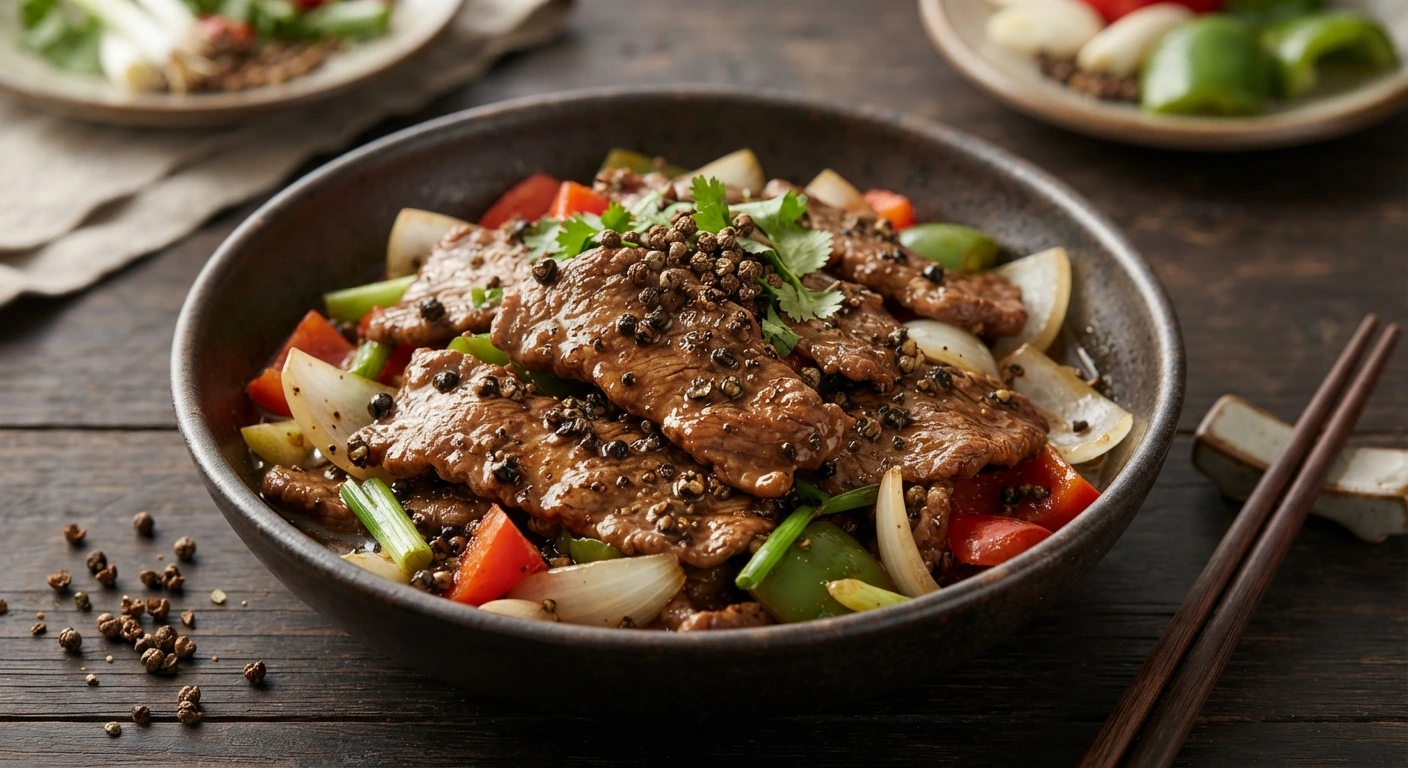 Bœuf chinois sauté au poivre noir — photographie du plat