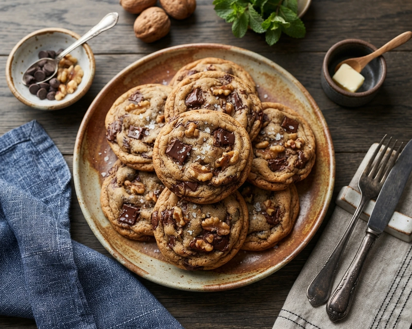 Cookies épais aux pépites de chocolat, ouverts pour montrer leur centre encore moelleux.