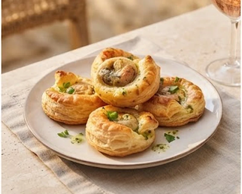 Feuilletés dorés garnis d’escargots de Bourgogne au beurre persillé