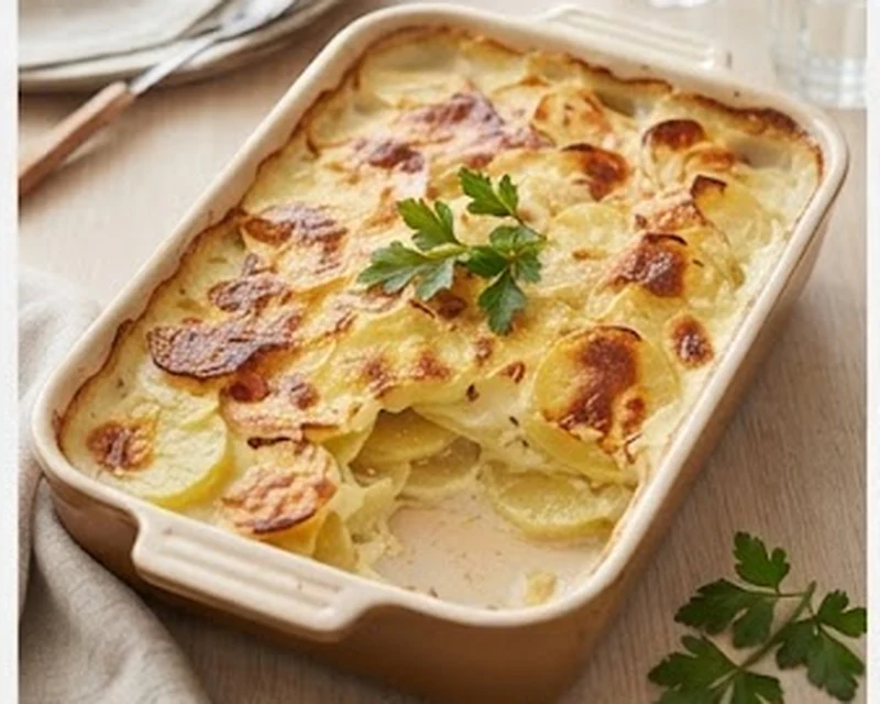 Gratin de pommes de terre fondant à la crème avec surface dorée au four