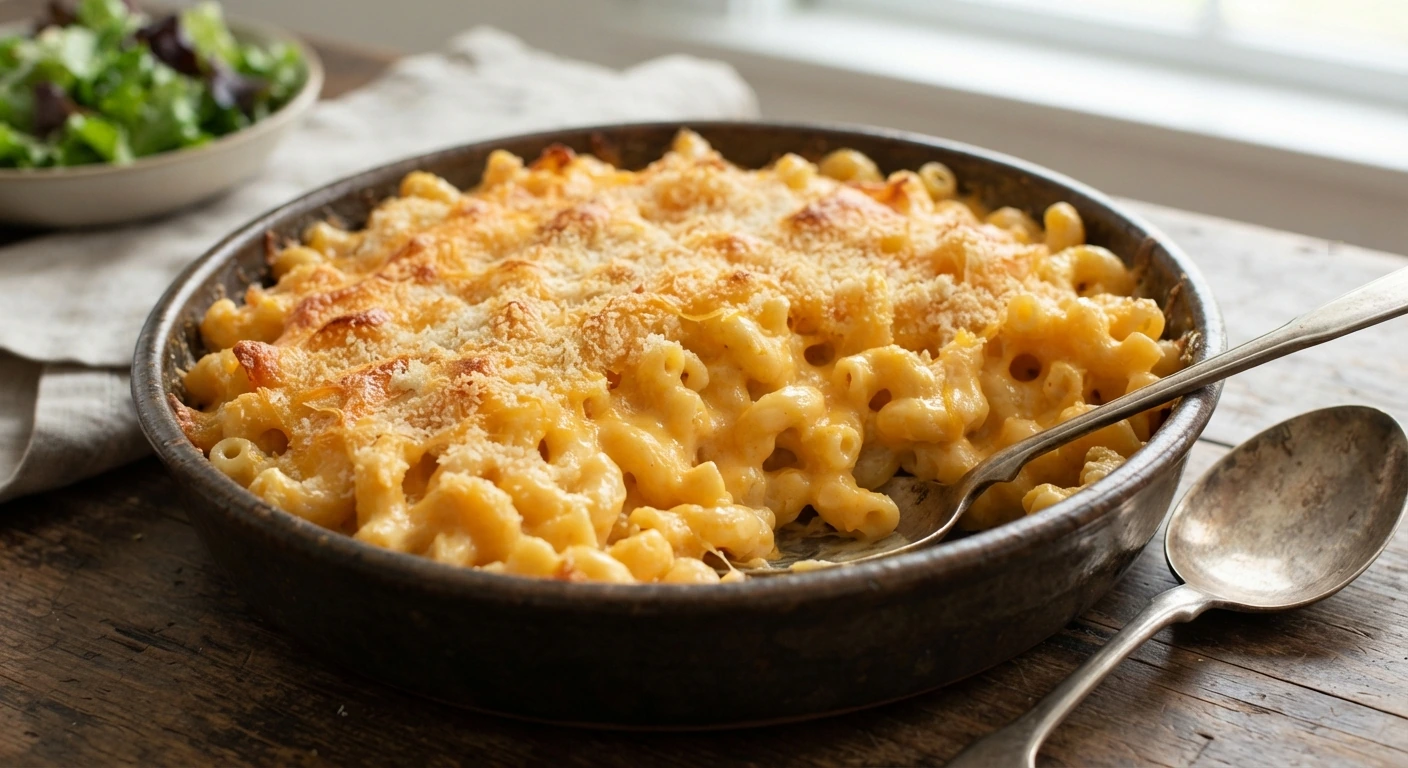 Macaronis américains au fromage gratinés — photographie du plat