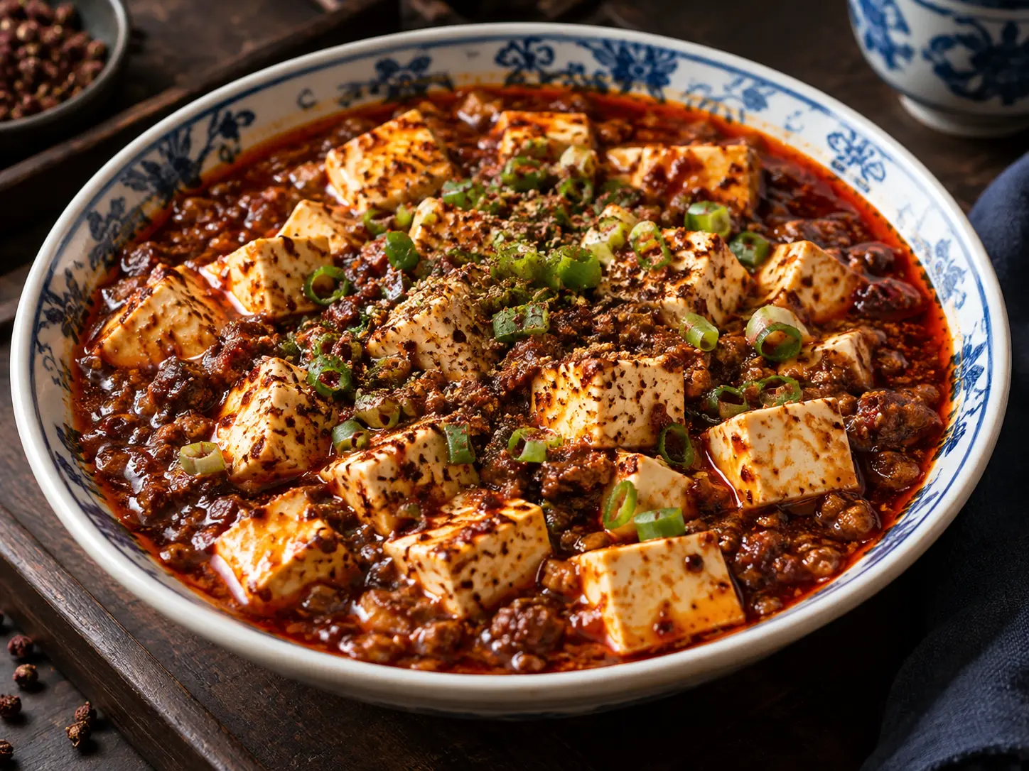 Tofu du Sichuan à la viande hachée et au piment — photographie du plat