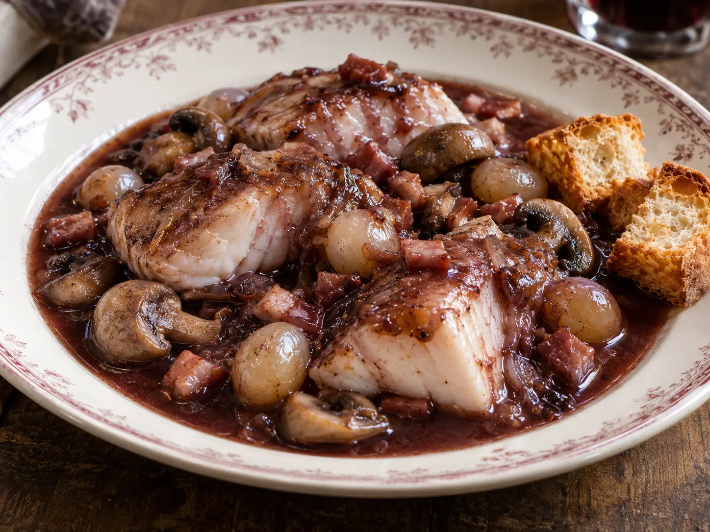 Matelote de poissons au vin rouge — photographie du plat