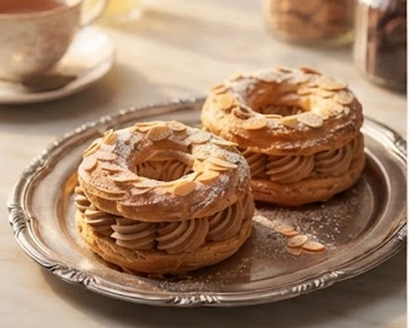 Paris-Brest individuels garnis de crème pralinée et d’amandes effilées