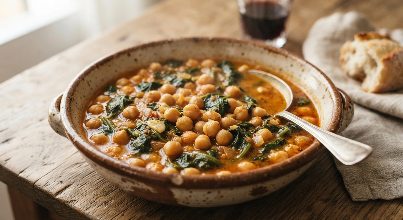 Ragoût espagnol de pois chiches aux épinards — photographie du plat