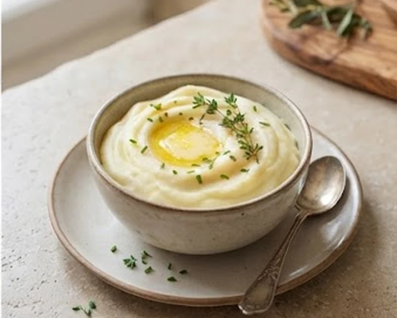 Purée de pommes de terre mousseline lisse et onctueuse avec une noisette de beurre