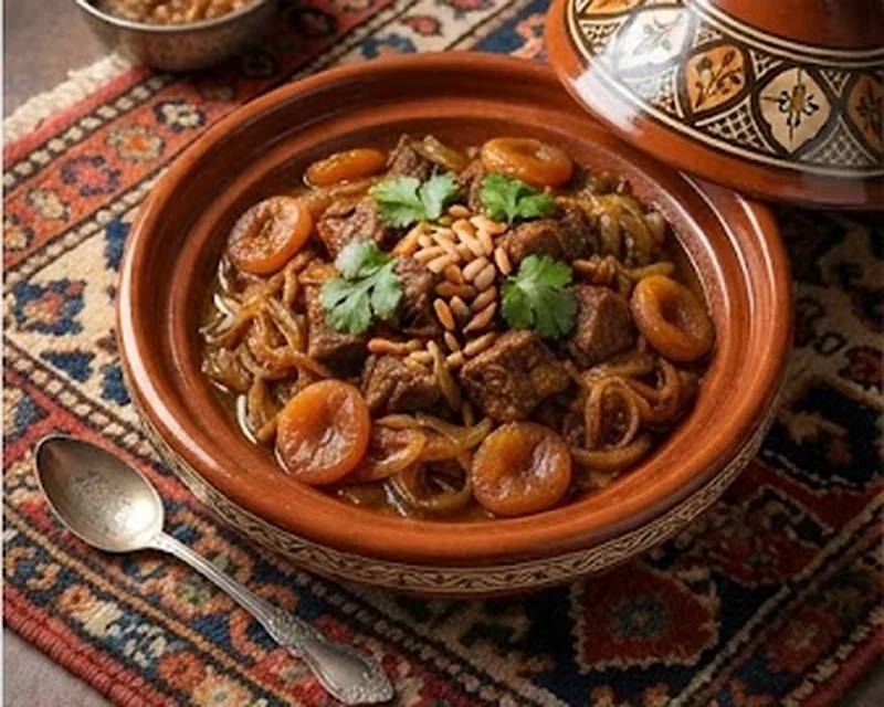 Ragoût d'agneau marocain aux abricots dans une cocotte