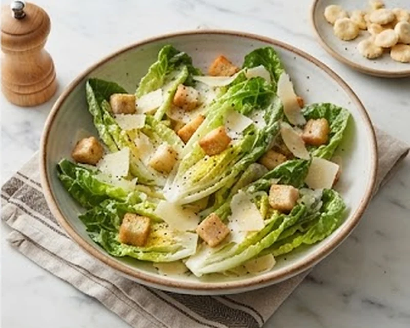 Salade César classique avec croutons dorés et parmesan râpé