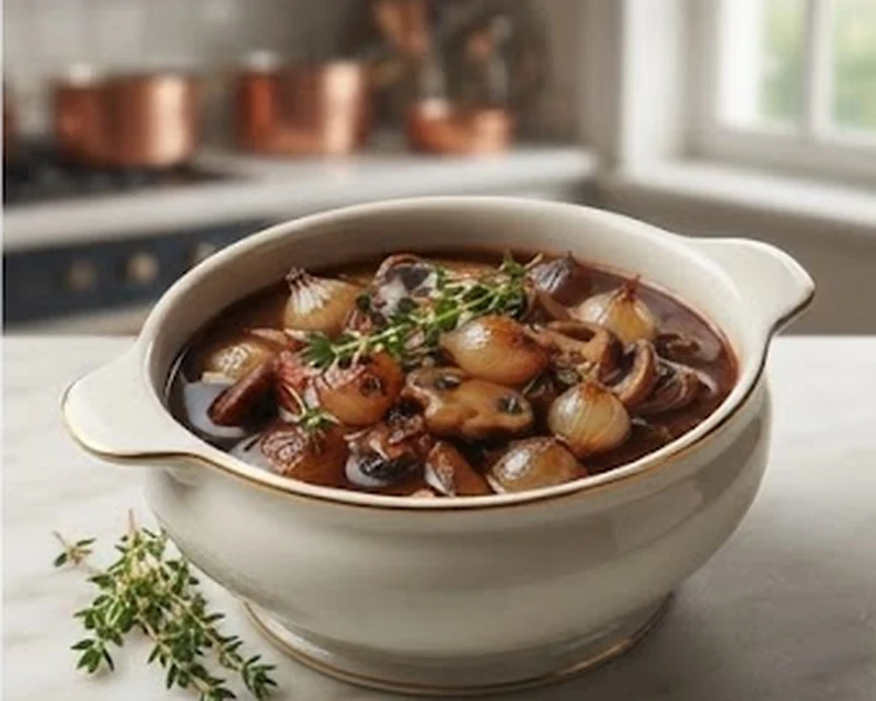 Sauce bourguignonne au vin rouge avec échalotes et champignons