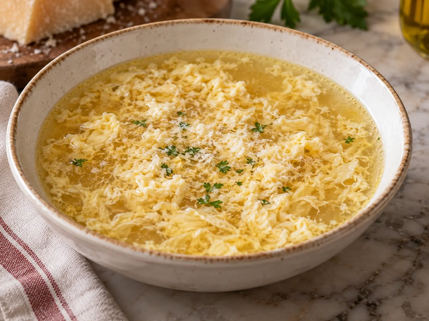 Soupe romaine aux œufs et parmesan — photographie du plat