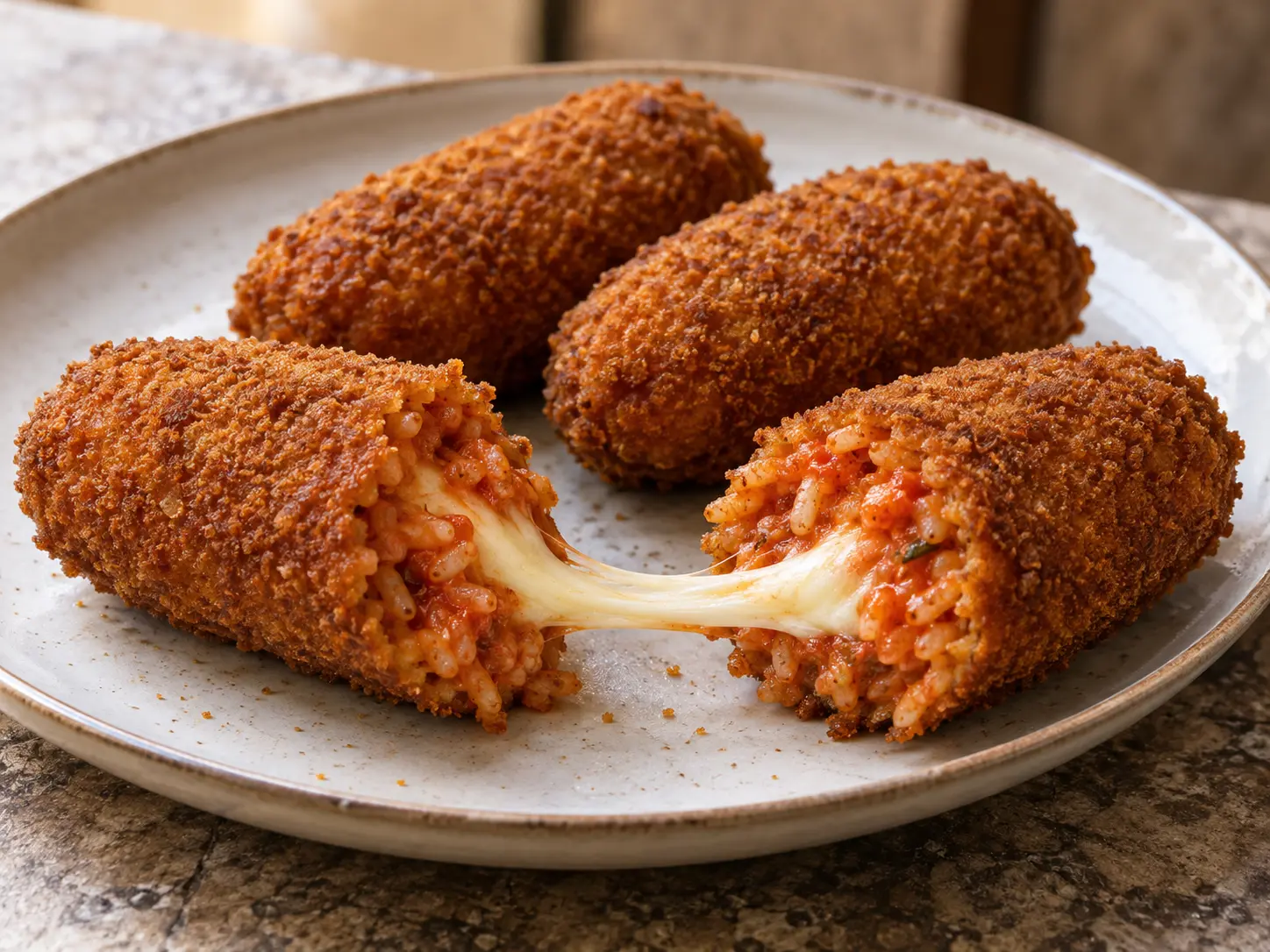 Croquettes de riz romaines à la mozzarella — photographie du plat