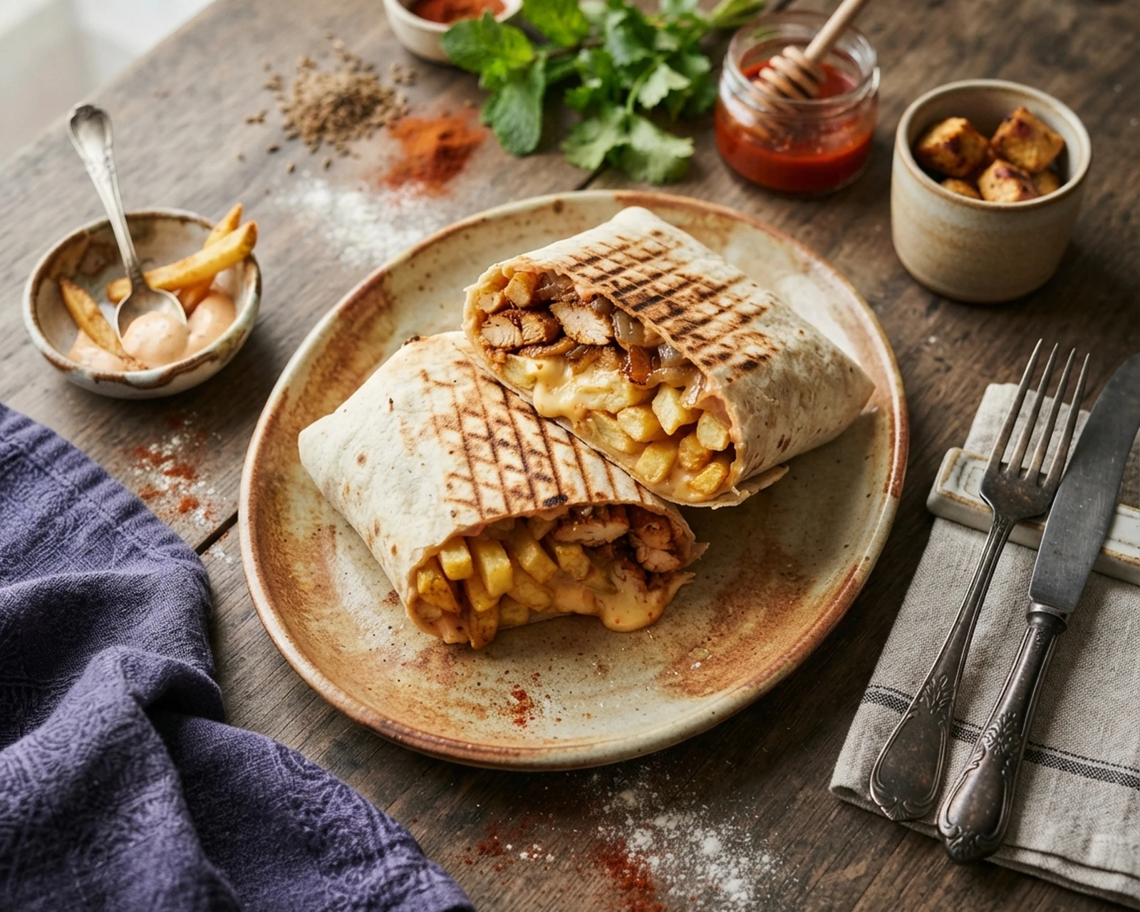 Tacos français présentés dans un plat de service, avec la texture et la garniture visibles