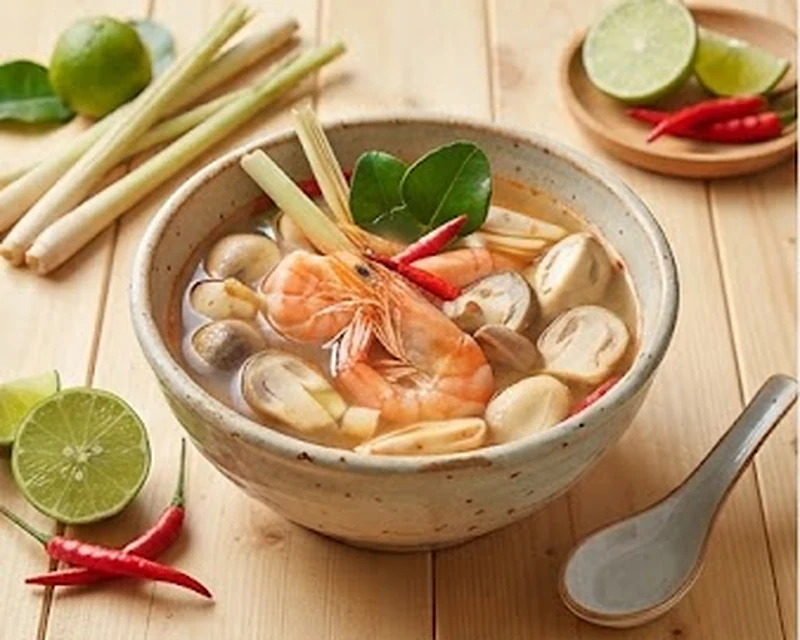 Soupe Tom Yum aux crevettes et champignons